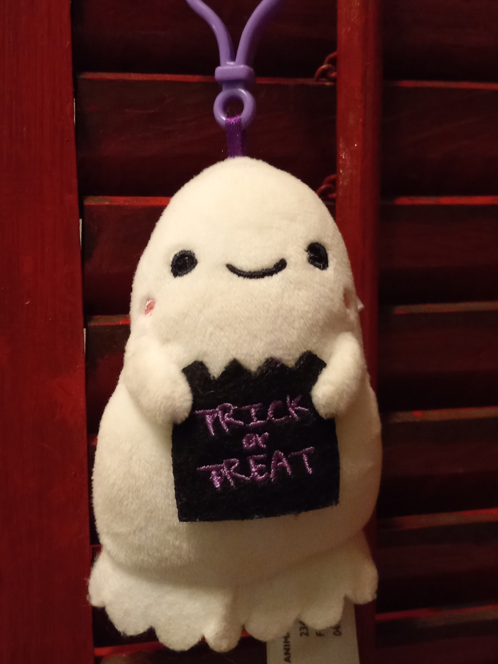 Plush White Ghost Trick or Treat Keychain - Soft Halloween Clip-On Toy